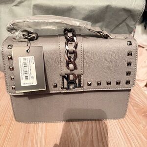 Badgley Mischka Gray Studded Shoulder Bag